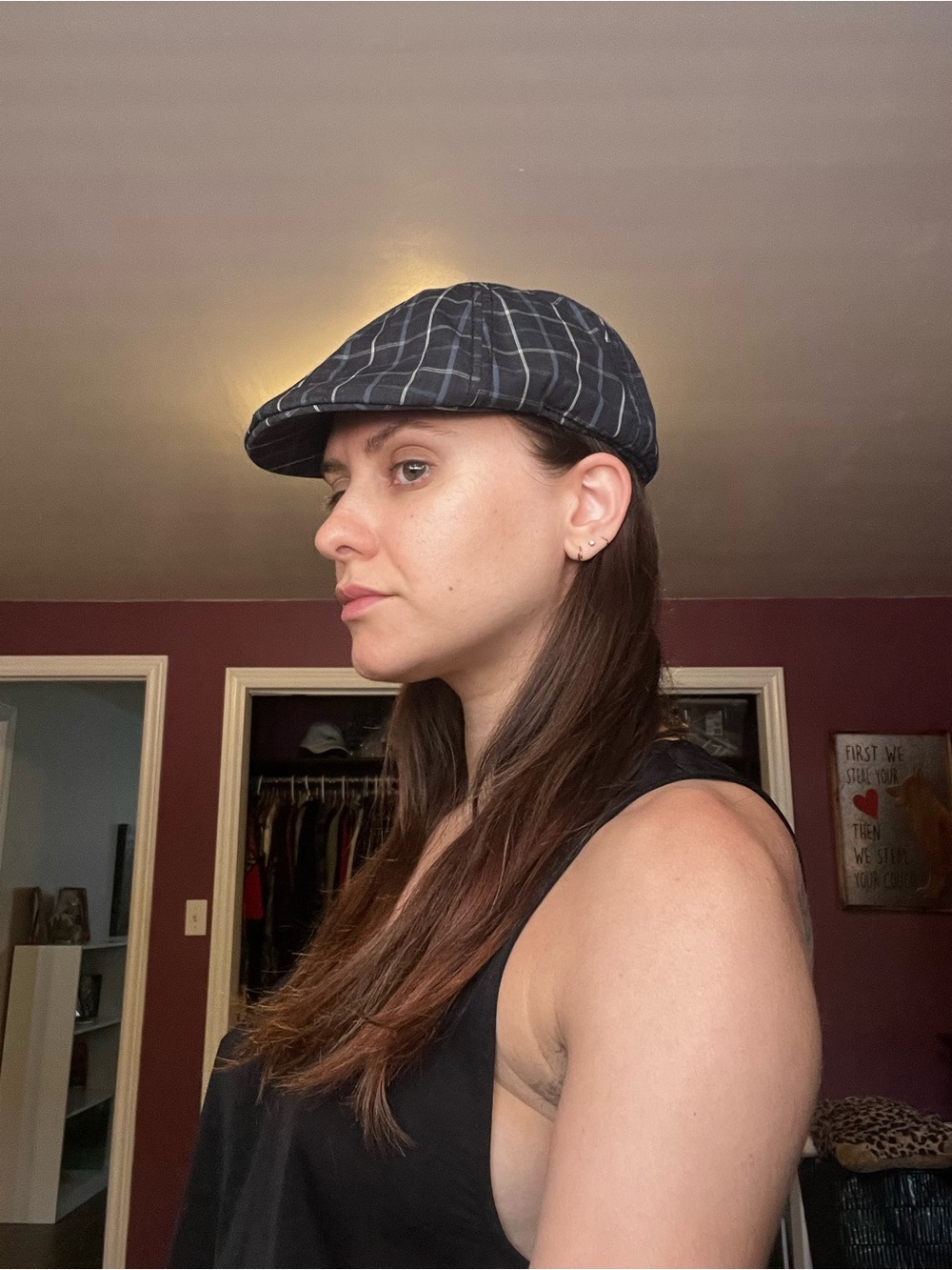 Dark Blue Tartan Newsie Cap